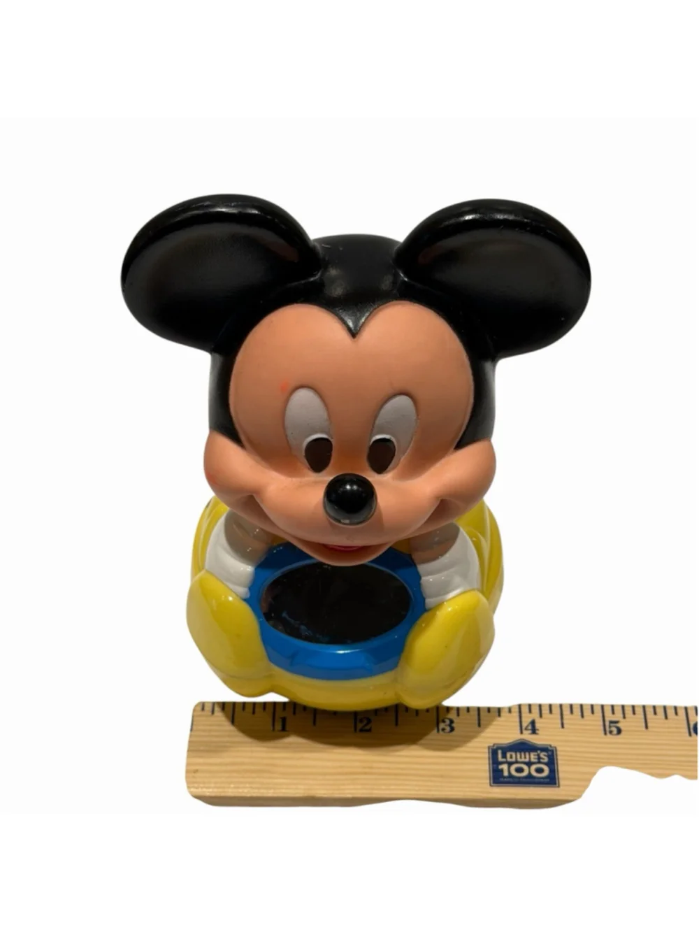 Disney Mickey Mouse Vtg 1984 Weeble Wobble Baby Toy Bell 6.75” Does Not Chime